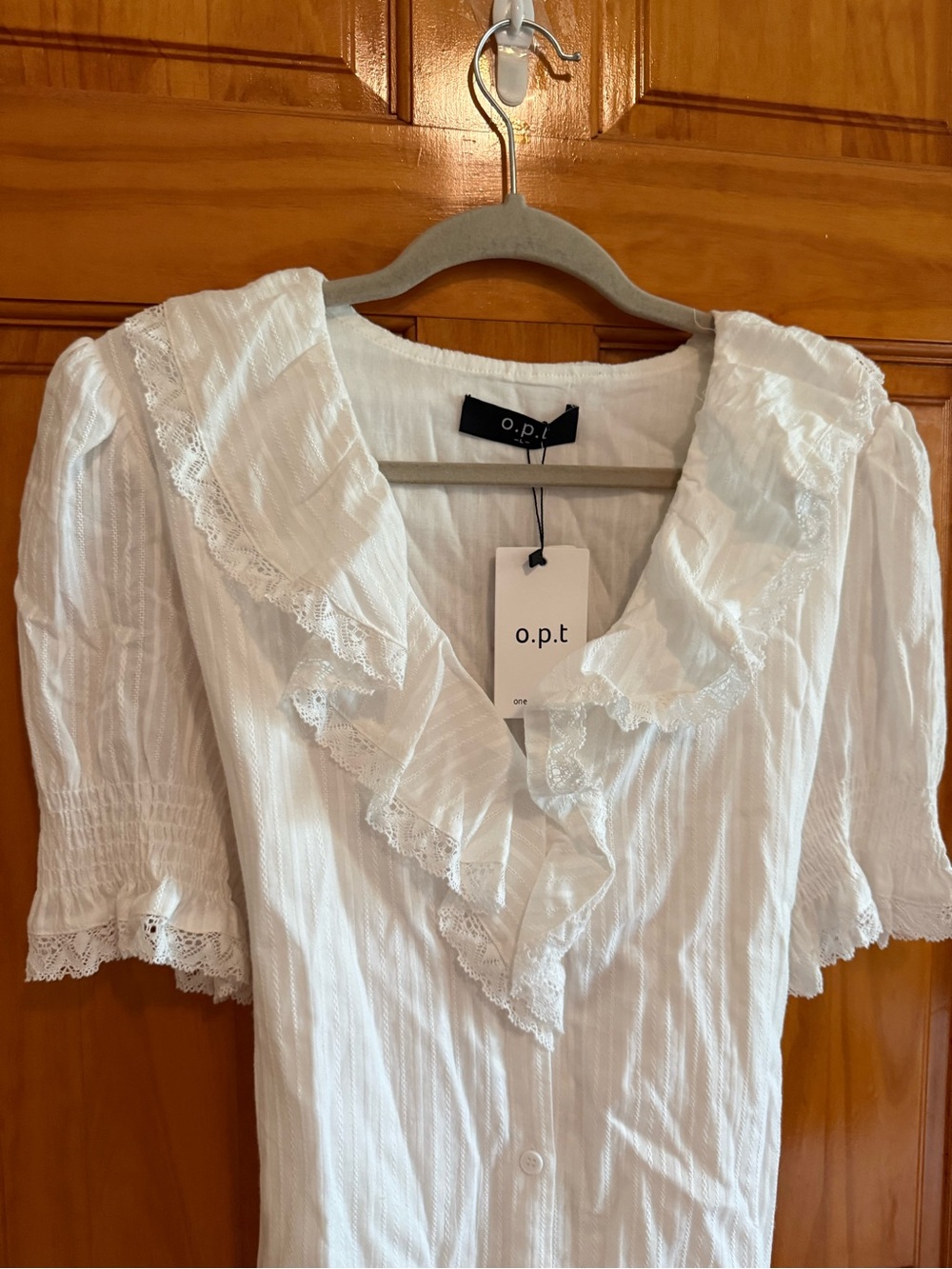 o.p.t. Vida Cotton Dress Tie Waist Bohemian Lace White Size Large NEW - Picture 5 of 13